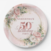 Elegant Rose Gold Greenery 50th Birthday Paper  Papieren Bordje (Voorkant)
