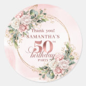 Elegant Rose Gold Greenery 50th Birthday Party  Ronde Sticker (Voorkant)