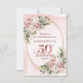 Elegant Rose Gold Greenery 50th Birthday Thank You Bedankkaart (Voorkant)