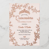 Elegant Rose Gold Leaf Wreath Quinceanera Fo Folie Uitnodiging (Voorkant)