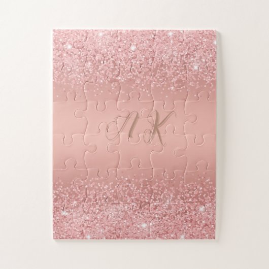 Elegant Rose Gold Luxe Shimmer Monogram Legpuzzel (Verticaal)