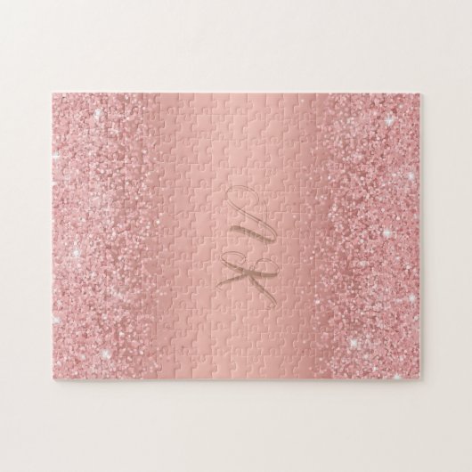 Elegant Rose Gold Luxe Shimmer Monogram Legpuzzel (Horizontaal)