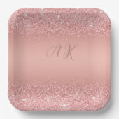 Elegant Rose Gold Luxe Shimmer Monogram Papieren Bordje (Voorkant)