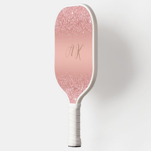 Elegant Rose Gold Luxe Shimmer Monogram Pickleball Paddle (Links)