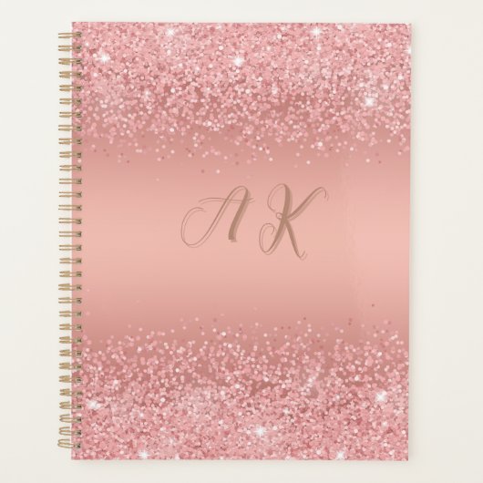 Elegant Rose Gold Luxe Shimmer Monogram Planner (Voorkant)