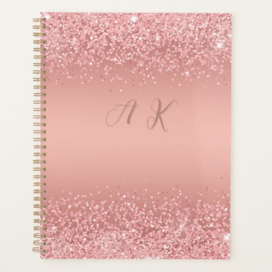 Elegant Rose Gold Luxe Shimmer Monogram Planner (Voorkant)