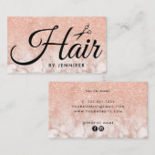 Elegant rose gold marble scissors hairstylist visitekaartje (Voorkant / Achterkant)