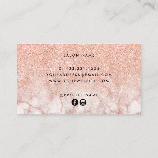 Elegant rose gold marble scissors hairstylist visitekaartje (Achterkant)