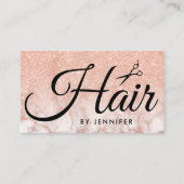 Elegant rose gold marble scissors hairstylist visitekaartje (Voorkant)