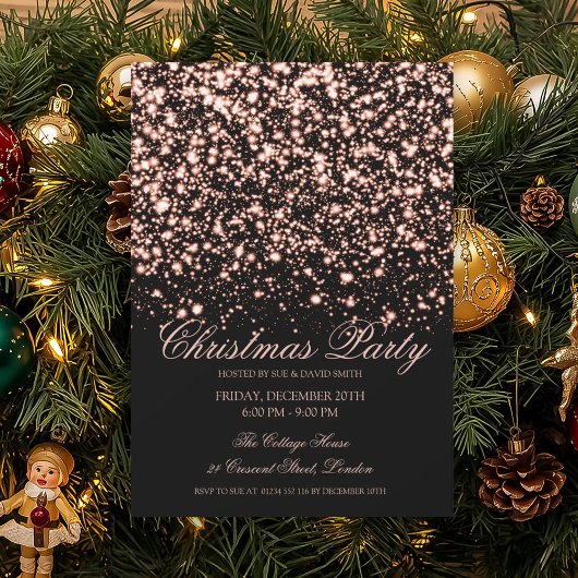 Elegant Rose Gold Midnight Glam Christmas Party Kaart