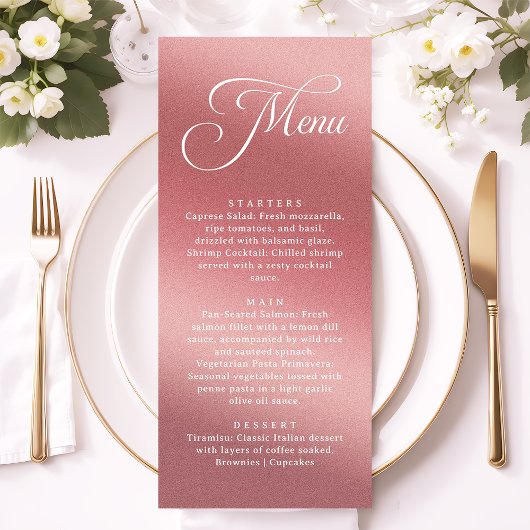 Elegant Rose Gold Modern Wedding Dinner Menu