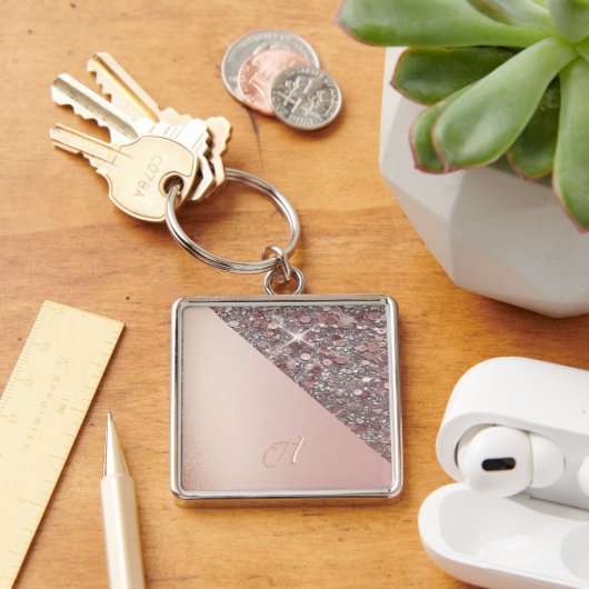 Elegant Rose Gold Monogram Button Sleutelhanger (Bureau)