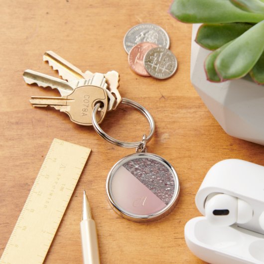 Elegant Rose Gold Monogram Button Sleutelhanger (Bureau)