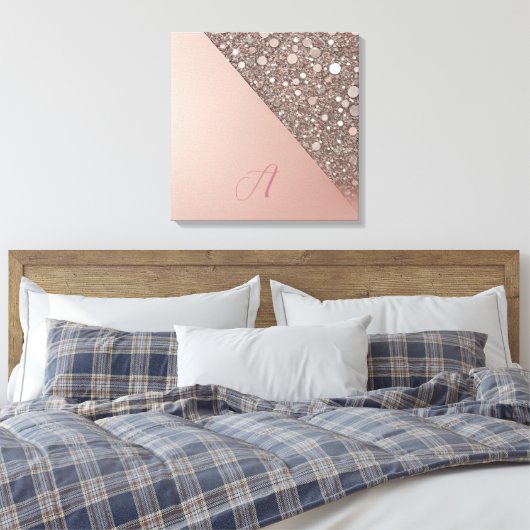 Elegant Rose Gold Monogram Canvas Afdruk (Insitu (Slaapkamer))