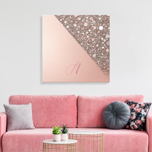 Elegant Rose Gold Monogram Canvas Afdruk (Insitu (Woonkamer))