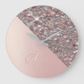 Elegant Rose Gold Monogram Grote Klok (Voorkant)