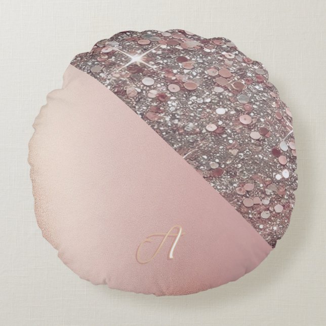 Elegant Rose Gold Monogram Rond Kussen (Voorkant)