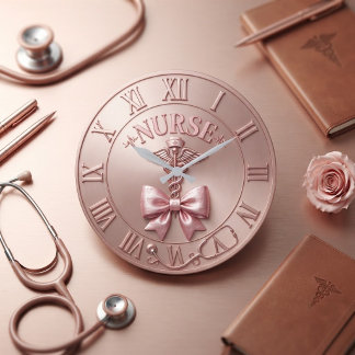 Elegant Rose Gold Nurse Caduceus Bow Medical Grote Klok