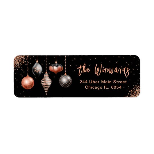 Elegant Rose Gold Ornament Christmas Etiket (Voorkant)