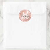 Elegant Rosé Gold Pastel Roze Monogramnaam Ronde Sticker (Tas)