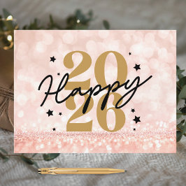 Elegant Rose Gold Pink 2026 Happy New Year Feestdagenkaart