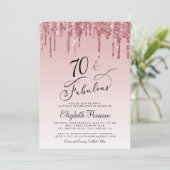 Elegant Rose Gold Pink Glitter 70th Birthday Party Kaart (Staand voorkant)