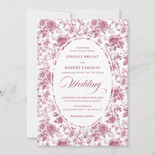 Elegant Rose Gold Toile Rose Pattern Wedding Boho Kaart (Voorkant)