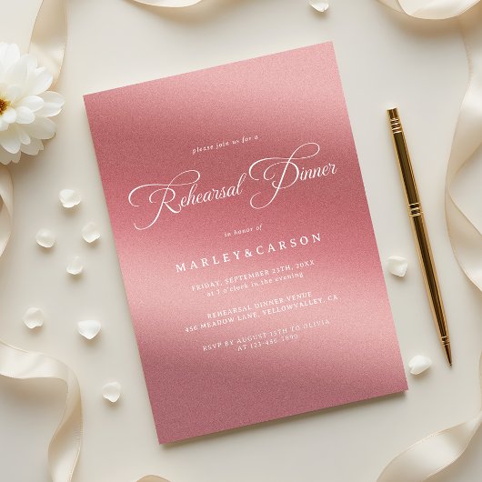 Elegant Rose Gold Wedding Rehearsal Dinner Kaart