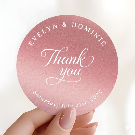 Elegant Rose Gold Wedding Thank You Favor Ronde Sticker
