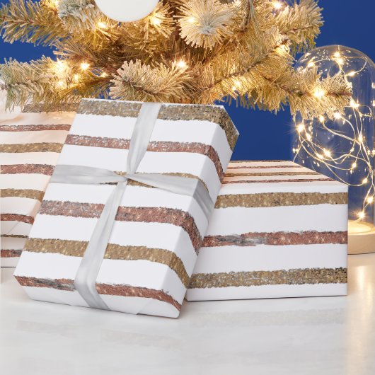 Elegant Rose Gold & White Striped Cadeaupapier (Feestdagen)