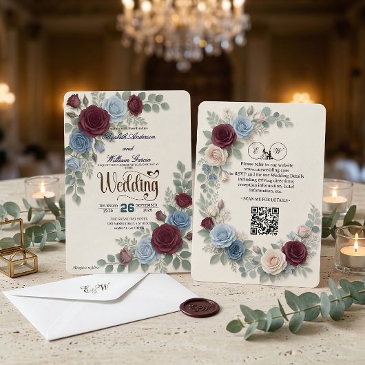 Elegant Rose Modern QR Code Wedding Kaart