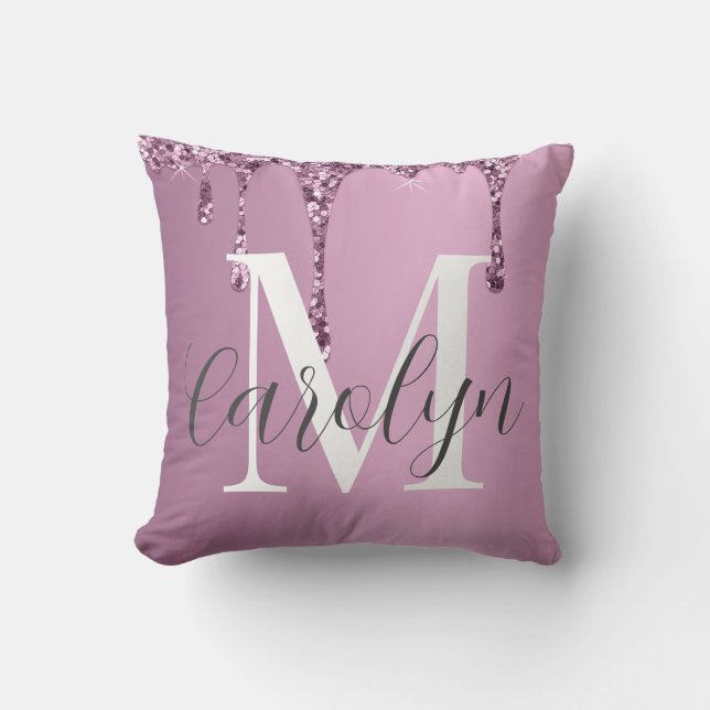 Elegant Rose Pink Glitter Drip Throw Pillow Kussen (Voorkant)