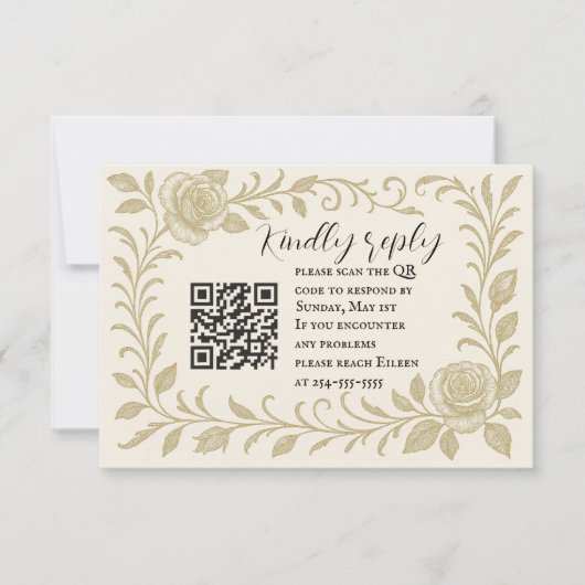 Elegant Rose QR Code RSVP Card (Voorkant)