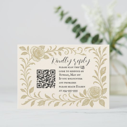 Elegant Rose QR Code RSVP Card (Staand voorkant)