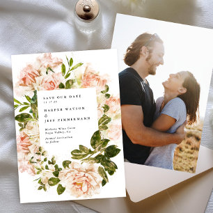 Elegant Rose Romance Watercolor Wedding Photo Save The Date