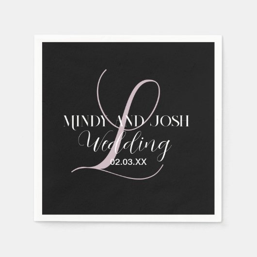 Elegant Rose Script Initiaal Trouw Favor Servet (Voorkant)