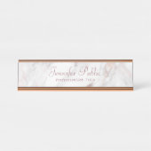 Elegant Rosegold Marble Modern Script Sjabloon Bureau Naambordje (Voorkant)