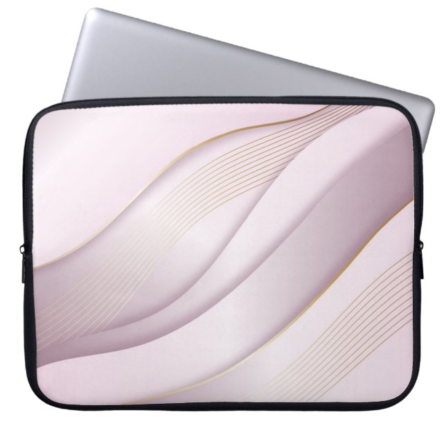 Elegant Rosegold Wavy Lines Texture Laptop Sleeve (Voorkant)