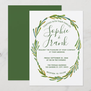 Elegant Rosemary Wreath Wedding Invitation Kaart