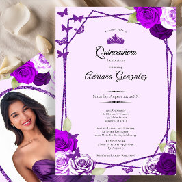 Elegant Roses and Crown Purple Quinceanera  Kaart