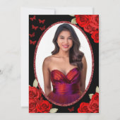 Elegant Roses and Crown Red Quinceanera  Kaart (Achterkant)