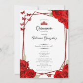 Elegant Roses and Crown Red Quinceanera Kaart (Voorkant)
