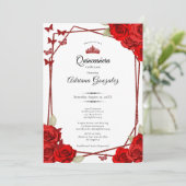 Elegant Roses and Crown Red Quinceanera Kaart (Staand voorkant)