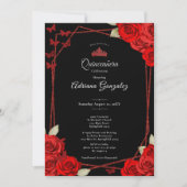 Elegant Roses and Crown Red Quinceanera  Kaart (Voorkant)