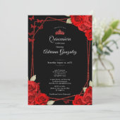 Elegant Roses and Crown Red Quinceanera  Kaart (Staand voorkant)