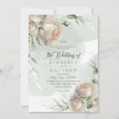 Elegant Roses and Watercolor Sage Rustic Wedding Kaart (Voorkant)