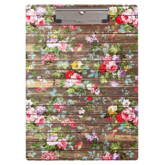 Elegant Roses Brown Wood Foto Klembord (Voorkant)