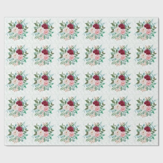 Elegant Roses & Mint  Cadeaupapier (Vlak)