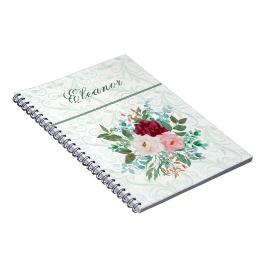 Elegant Roses & Mint Personalized Notitieboek (Rechterzijde)