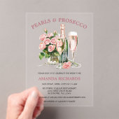 Elegant Roses, Pearls and Prosecco Bridal Shower  Acryl Uitnodigingen (Insitu (Draagbaar))